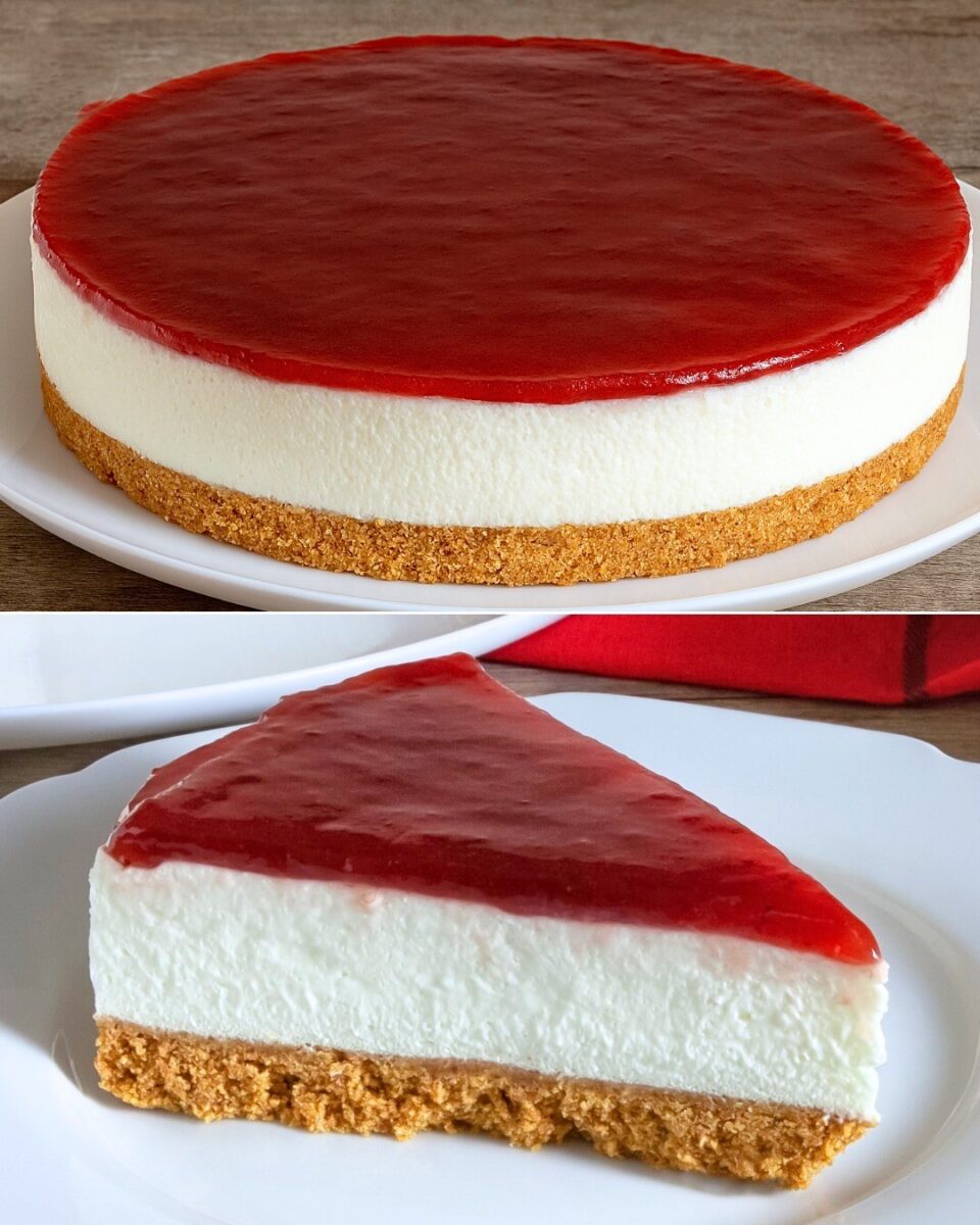 Δροσερό Cheesecake Χωρίς Ψήσιμο με Επικάλυψη Μαρμελάδας