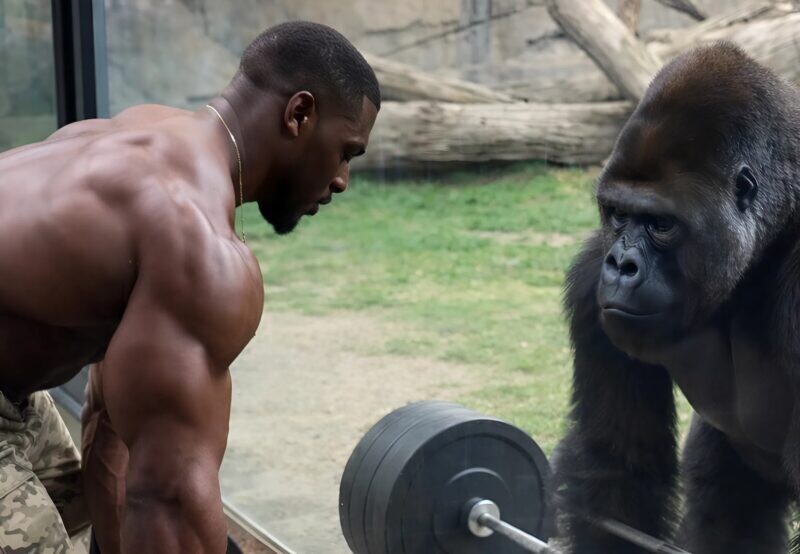 Ένας δυνατός αθλητής αποφάσισε να γυρίσει ένα εντυπωσιακό βίντεο και, για χάρη των προβολών, οργάνωσε έναν «αγώνα» με έναν γορίλα, δείχνοντας στο ζώο πώς σηκώνει μια βαριά μπάρα και περιμένοντας ότι το θηρίο θα επαναλάβει το κόλπο