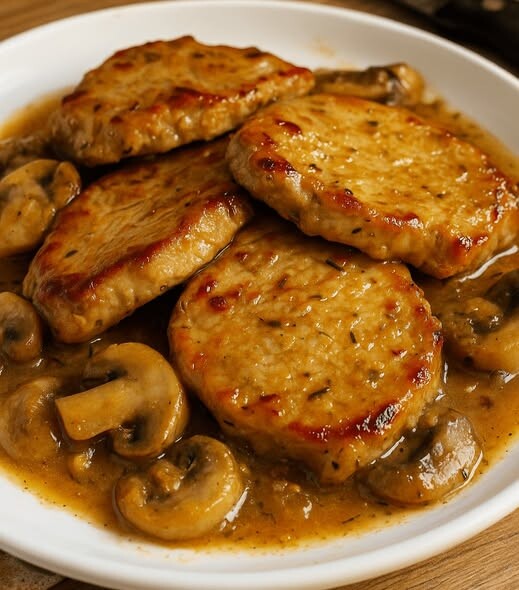 Χοιρινά φιλετάκια με μανιτάρια και μπύρα – έτοιμα σε ένα τηγάνι