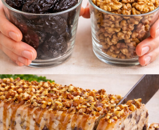 Γλυκό Ψυγείου με Δαμάσκηνα, Καρύδια & Καραμέλα