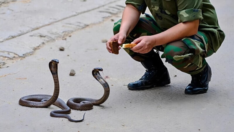 Ένας στρατιώτης σχεδόν κάθε μέρα τάιζε μικρά φιδάκια για διασκέδαση και ήταν σίγουρος ότι όλο αυτό ήταν ένα αθώο παιχνίδι. Όμως ένα πρωί, στην είσοδο της σκηνής του, τον περίμενε ένας τέτοιος τρόμος για τον οποίο δεν ήταν καθόλου προετοιμασμένος