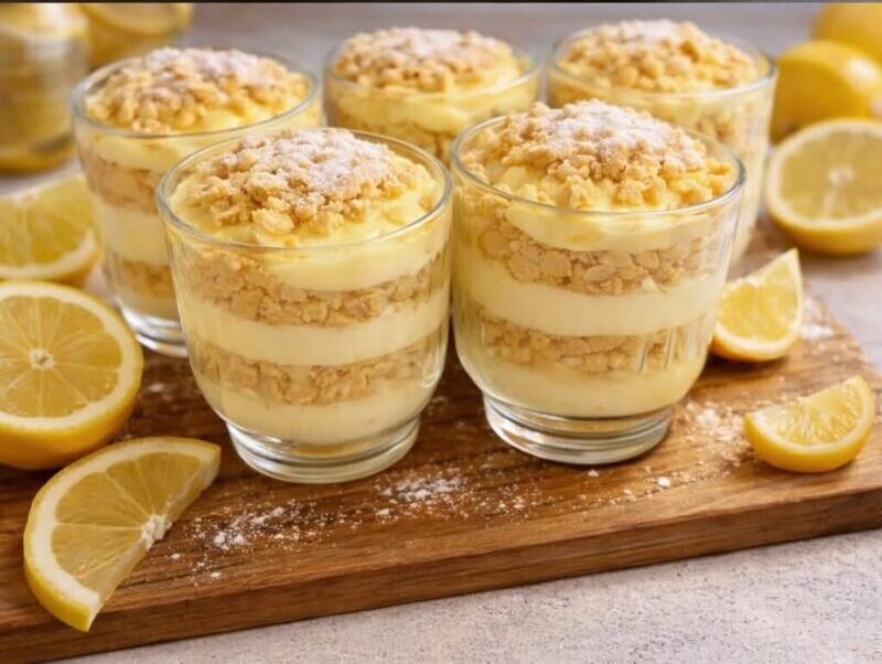 Δροσερό γλυκό σε ποτήρι με κρέμα λεμονιού και μπισκότο – Εύκολο και εντυπωσιακό