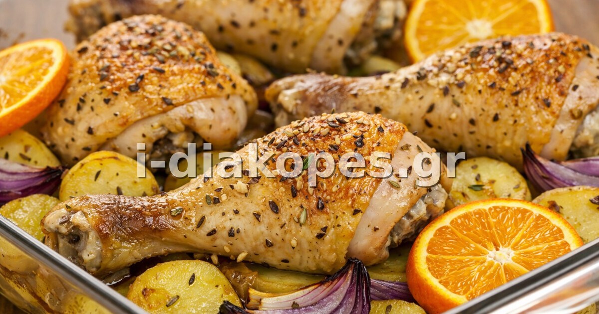 Ζουμερό Κοτόπουλο με Πορτοκάλι και Πατάτες στον Φούρνο που Λιώνει στο Στόμα