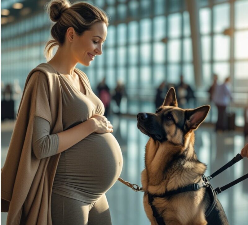 Στο αεροδρόμιο, ένας σκύλος υπηρεσίας επέστησε την προσοχή σε μια έγκυο γυναίκα.