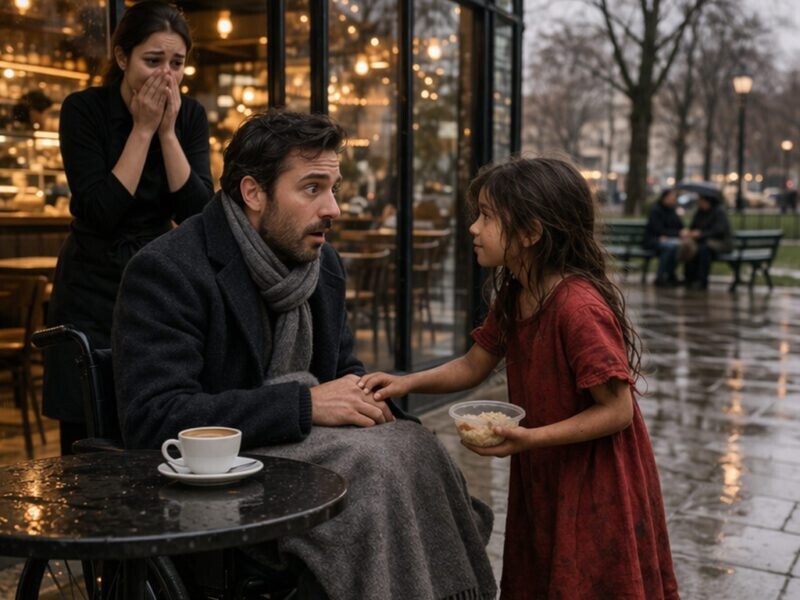 Ένας δισεκατoμμupιouxoς που δεν ένιωθε τα πόδια του για 5 χρόνια κάθισε μπροστά στο δικό του εστιατόριο, πιστεύοντας ότι η ζωή του δεν θα άλλαζε ποτέ – μέχρι που ένα 5χρονο ξυπόλητο κορίτσι ζήτησε τα υπόλοιπα φαγητά και του έκανε μια αναπάντεχη υπόσχεση…