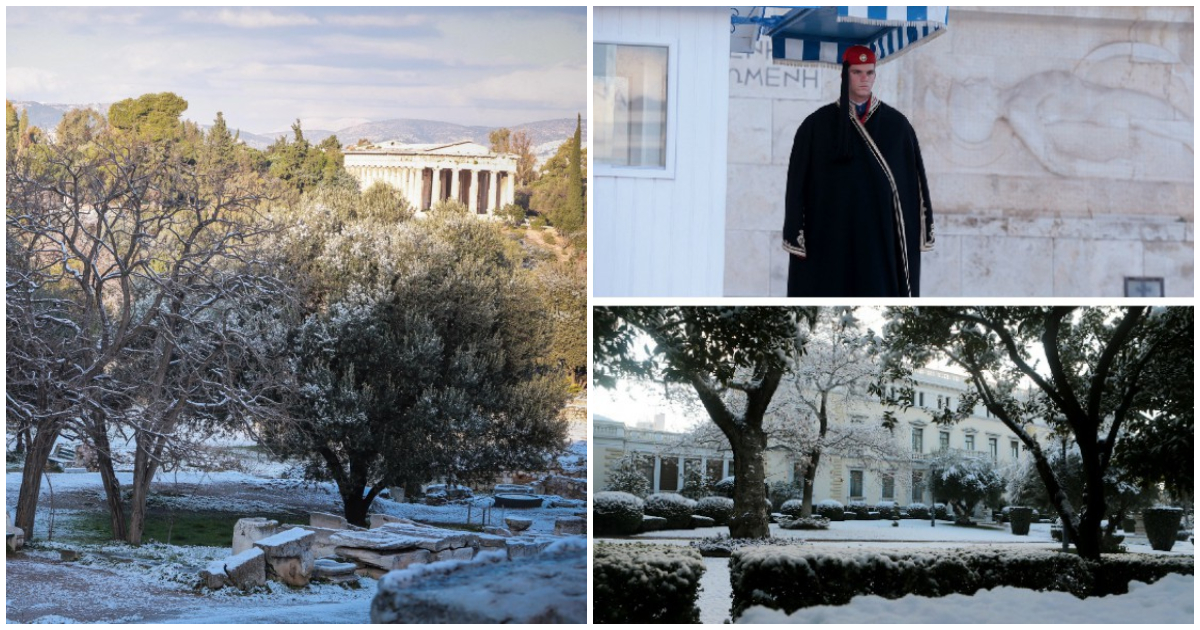 H πανέμορφη χιονισμένη Αθήνα σήμερα το πρωί – Το ιστορικό κέντρο της πόλης και μνημεία στα λευκά