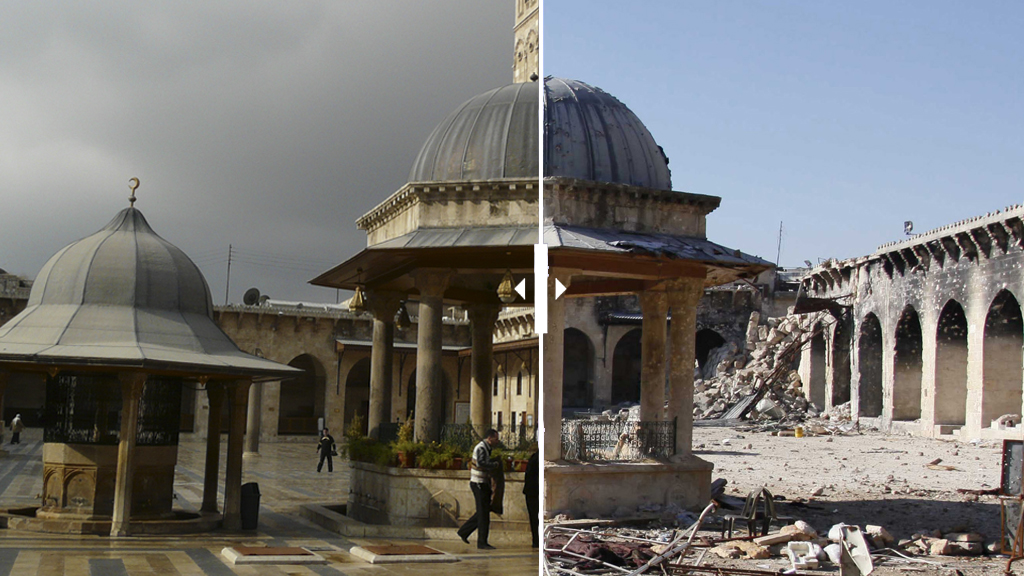 A general view of damage in the Umayyad mosque of Old Aleppo, December 15, 2013. REUTERS/Molhem Barakat (SYRIA - Tags: POLITICS CIVIL UNREST CONFLICT RELIGION) - RTX16JX2