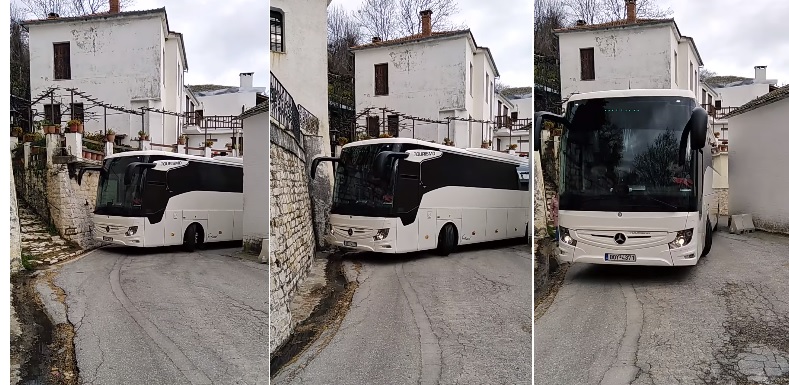 Πήλιο: Οδηγός ΚΤΕΛ περνάει με λεωφορείο μέσα από στενό με απίστευτη ακρίβεια