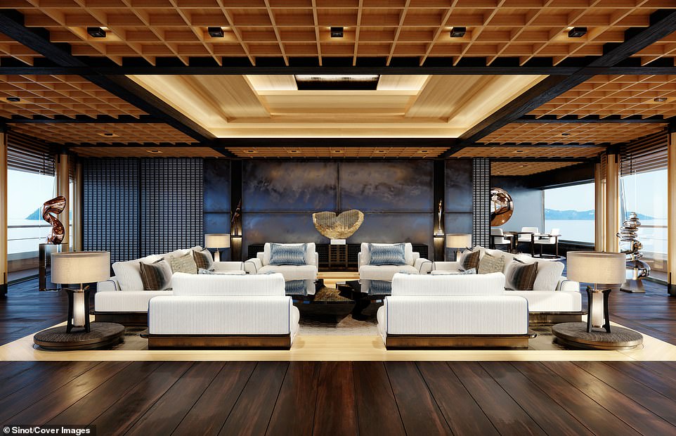 The upper-deck lounge area leads directly off the owner's pavilion area and has floor-to-ceiling windows as well as views out over the outdoor entertaining space. It can be used either as a casual entertaining space, or for al-fresco dining