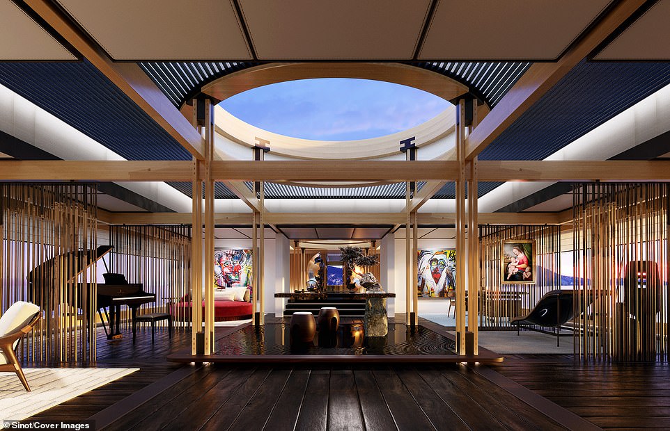 The master suite occupies the entire 50ft width of the Aqua under a central skylight, broken into separate 'rooms' using wooden dividers. Floor-to-ceiling windows provide plenty of light from both sides, while the interior can be decorated however the new owner wishes. A doorway at the read leads through to the bedroom and bathroom