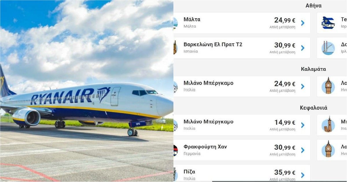 Ryanair προσφορές: Καλοκαιρινές πτήσεις με μόνο 14,99 ευρώ!