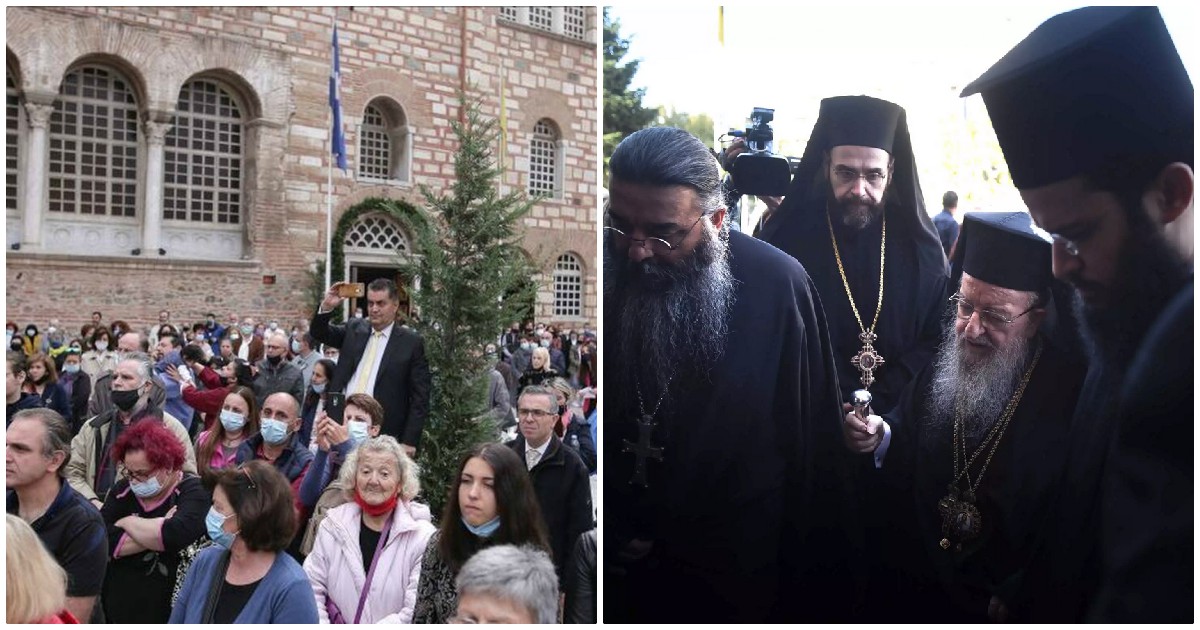 Θεσσαλονίκη Άγιος Δημήτριος: Ιερείς χωρίς μάσκες και εκνευρισμός πιστών που ήθελαν να μπουν στο ναό