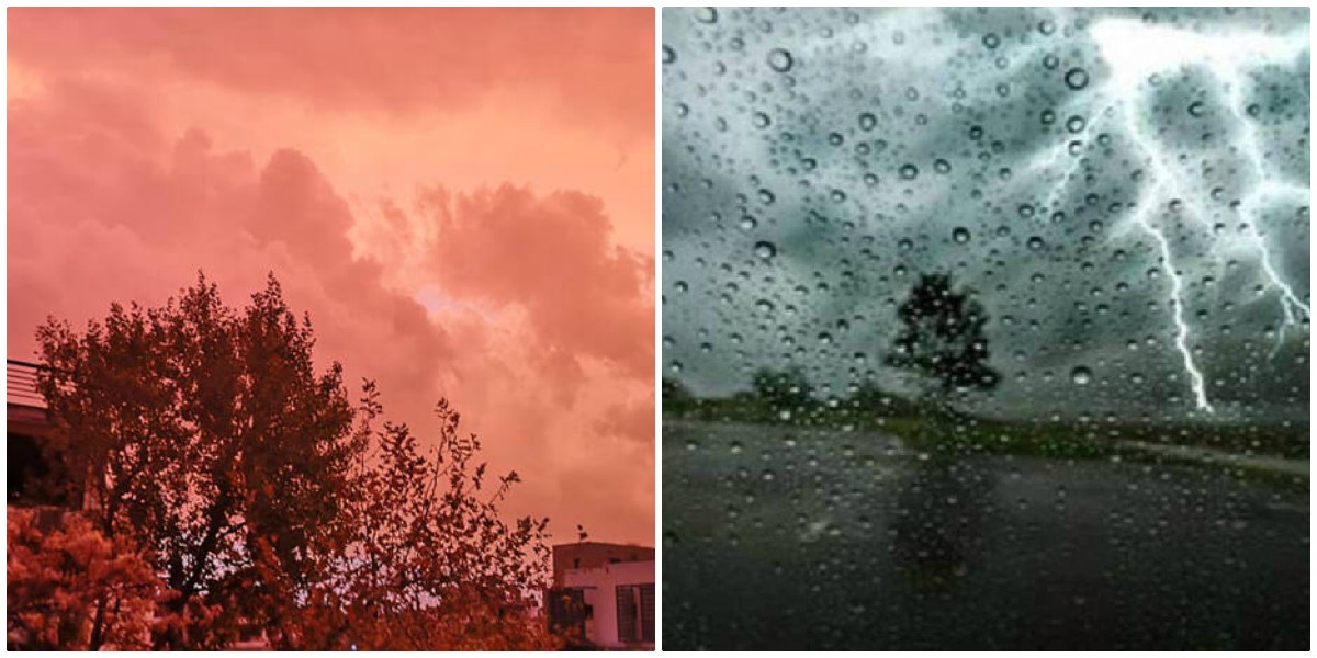 Αττική: Κατακόκκινος βάφτηκε ο ουρανός λίγο πριν τη σφοδρή βροχόπτωση – Εντυπωσιακές οι εικόνες