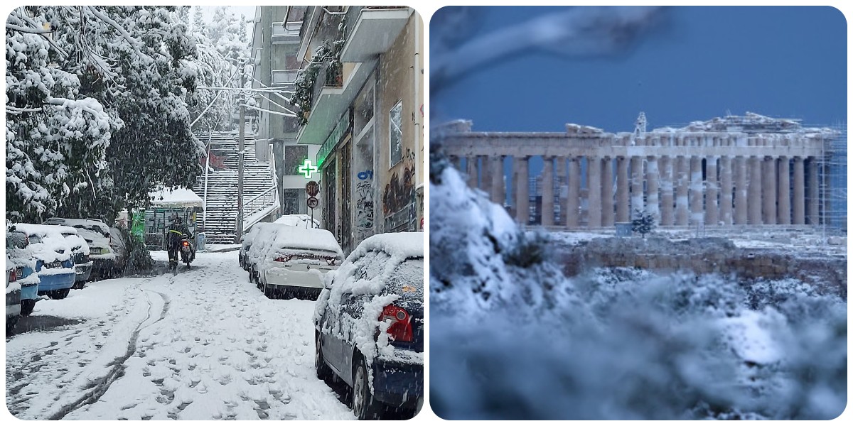 Αθήνα κακοκαιρία: Διανομέας πασχίζει με το μηχανάκι μέσα στα χιόνια για να παραδώσει καφέ