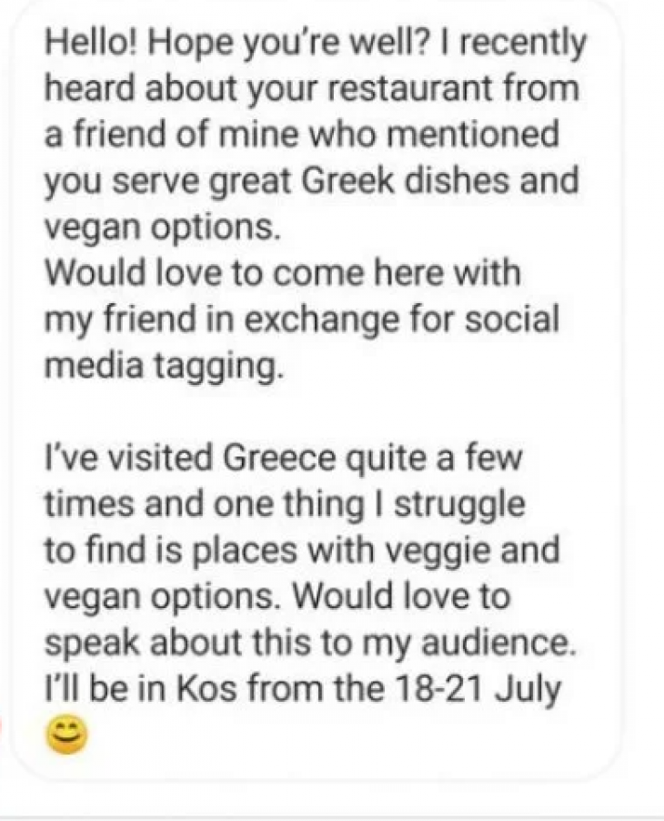 Επαγγελματίες influencers: Η απάντηση εστιάτορα όταν ζήτησαν δωρεάν φαγητό