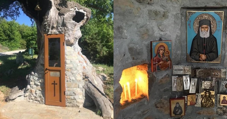 Το εκκλησάκι στην Κόνιτσα που είναι κρυμμένο μέσα σε καμένη βελανιδιά