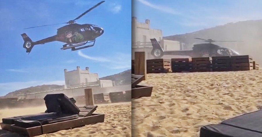 Μύκονος: Επιχειρηματίας προσγειώνεται με ελικόπτερο μέσα σε beach bar