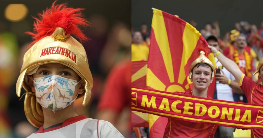 Euro: Προκλητικοί οι Σκοπιανοί στις κερκίδες με κασκόλ “Μακεδονία” και στολές του Μέγα Αλέξανδρου