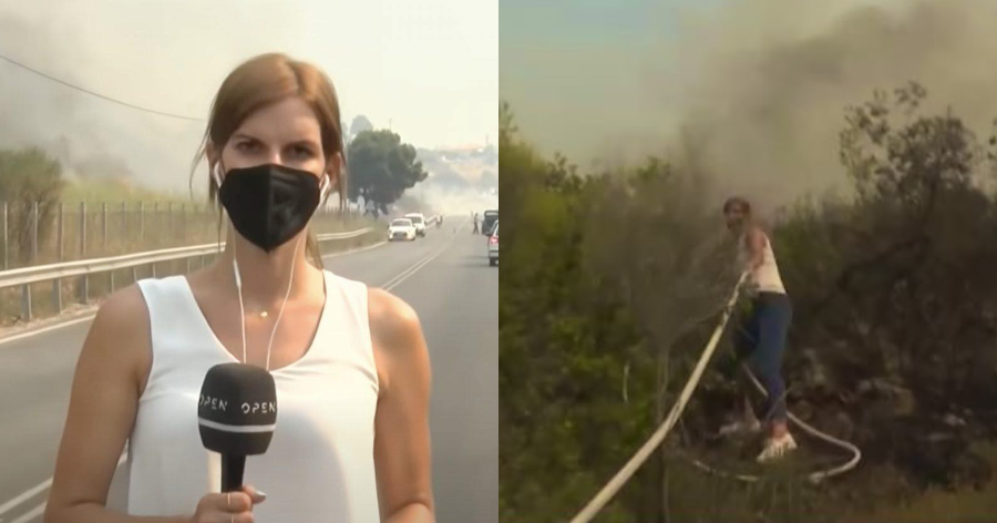 Δημοσιογράφος του OPEN φεύγει απ’ την κάμερα, πιάνει τη μάνικα και βοηθά τους πυροσβέστες