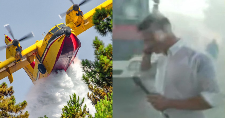 Κερατέα: Ρεπόρτερ του ΣΚΑΙ “τρώει” όλο το νερό από το Canadair σε ζωντανή σύνδεση