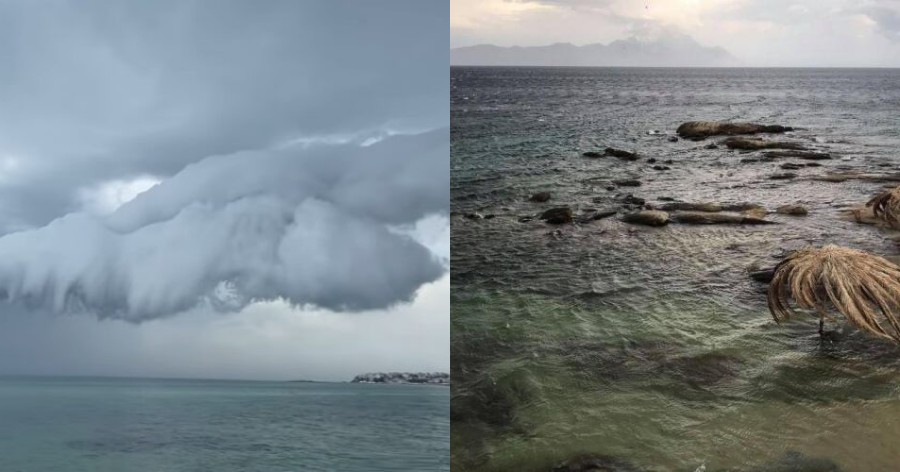 Λίγο πριν την τροπική καταιγίδα στην Χαλκιδική έκαναν μπάνιο και έβλεπαν αυτό το σύννεφο να ‘’βουτάει’’ στην θάλασσα