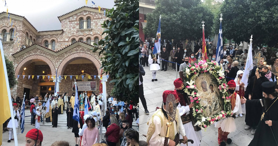 Μεγάλη γιορτή για την Ορθοδοξία: Υποδέχτηκαν στον Πειραιά την εικόνα της Παναγίας της Λαυριώτισσας και το Λάβαρο της Επανάστασης