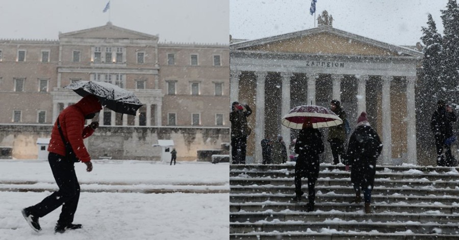 «Κλείδωσε» η χιονόστρωση και στο Σύνταγμα, «πιθανόν να χρειαστούν αλυσίδες και στο κέντρο της Αθήνας»