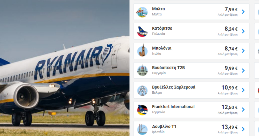 Ονειρικές προσφορές από τη Ryanair: «Άνοιξε» εισιτήρια από 4 ευρώ για πέντε πτήσεις από Θεσσαλονίκη
