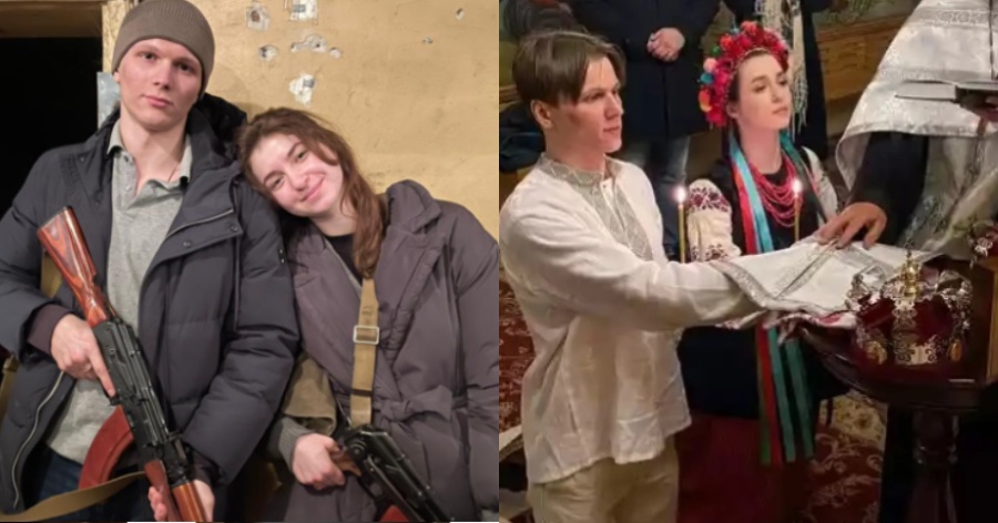 Πόλεμος – Ουκρανία: Ζευγάρι παντρεύτηκε στη Μονή του Αγίου Μιχαήλ του Κιέβου εν μέσω επιθέσεων