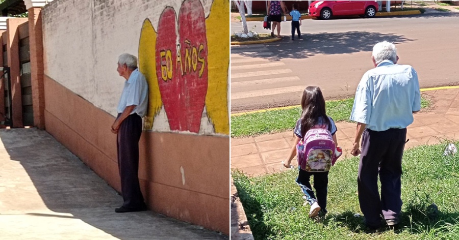 Συγκινητική ιστορία: 90χρονος παππούς συνοδεύει την δισέγγονή του στο σχολείο και την περιμένει να γυρίσουνε μαζί