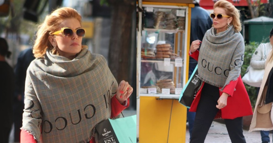 Βόλτα στην Αθήνα για την Ευγενία Μανωλίδου με κόκκινα 12ποντα και Gucci
