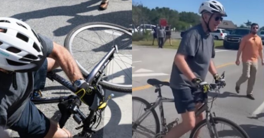 Ο Τζο Μπάιντεν έπεσε από το σταματημένο ποδήλατό του και η κάμερα ήταν εκεί και το κατέγραψε ζωντανά