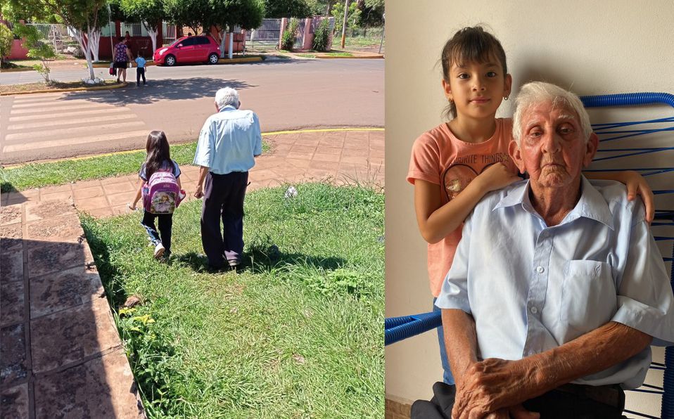 Συγκινητικές εικόνες: 90χρονος παππούς συνοδεύει την δισέγγονή του στο σχολείο και την περιμένει να γυρίσουνε μαζί