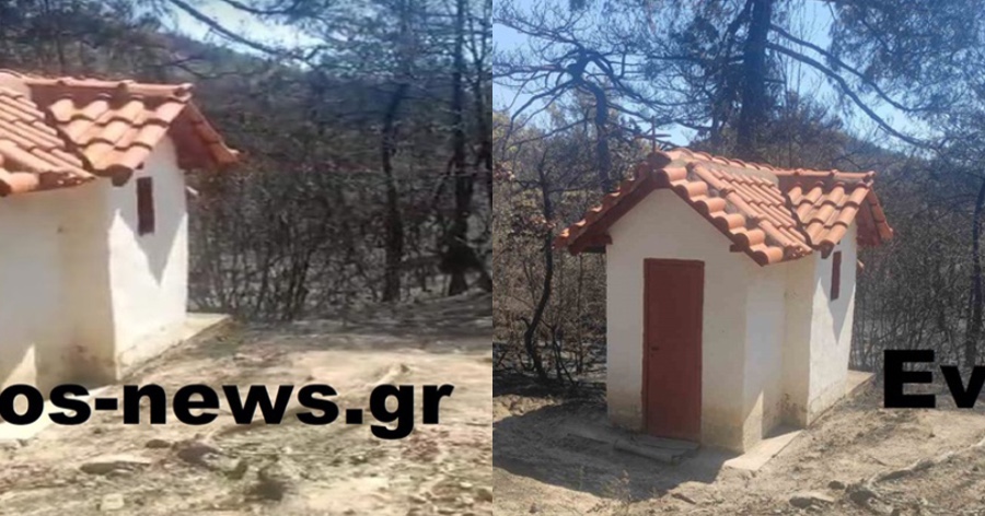 Πυρκαγιά στη Δαδιά: Απείραχτο έμεινε το εκκλησάκι του Αγίου Ραφαήλ από την καταστροφική πυρκαγιά