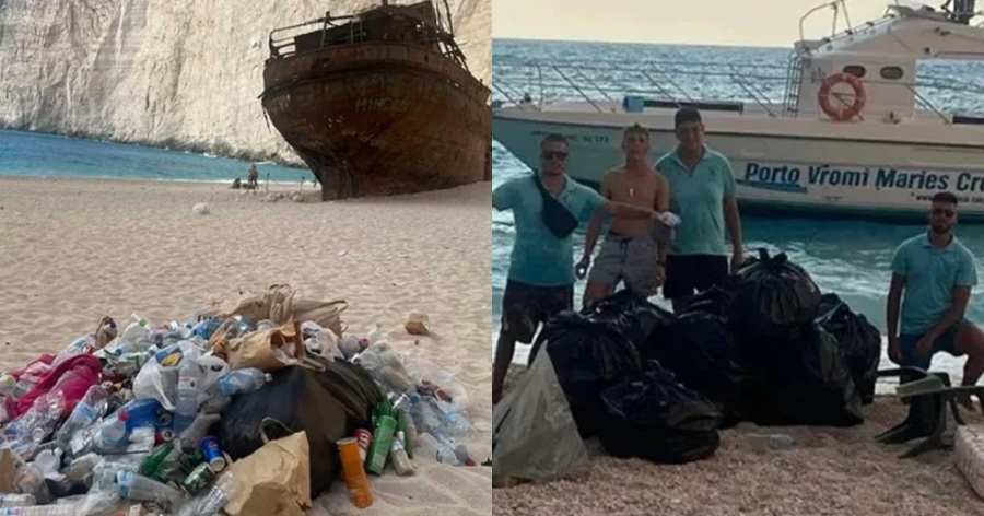 Παραλία ναυάγιο στην Ζάκυνθο: Ιδιοκτήτες σκαφών μάζεψαν τα σκουπίδια στο Ναυάγιο