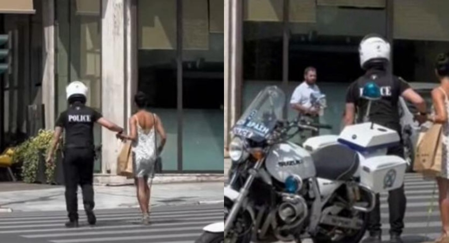 Κίνηση ανθρωπιάς στο κέντρο της Αθήνας: Αστυνομικός-πρότυπο παίρνει από το χέρι τυφλή γυναίκα και την περνάει από τον δρόμο