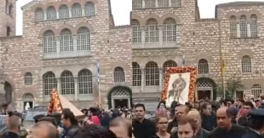 Ευτράπελο με την περιφορά της εικόνας του Αγίου Δημητρίου: Βίντεο από τη Θεσσαλονίκη