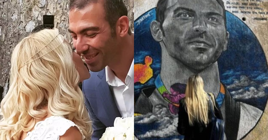 Αλέξανδρος Νικολαΐδης: Συγκινεί η σύζυγος του μπροστά στο γκράφιτι με τη μορφή του αδικοχαμένου Έλληνα Ολυμπιονίκη