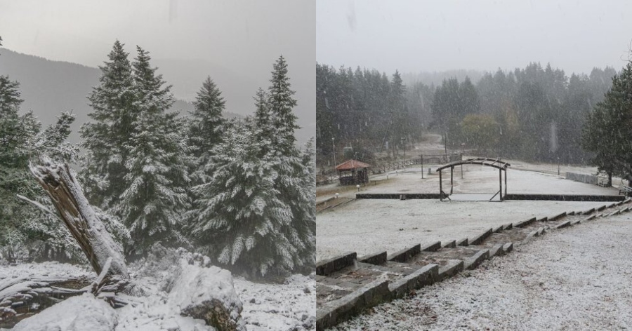 Έπεσαν τα πρώτα χιόνια: Στα λευκά ο Παρνασσός, Καϊμάκτσαλαν και ορεινά χωριά των Τρικάλων