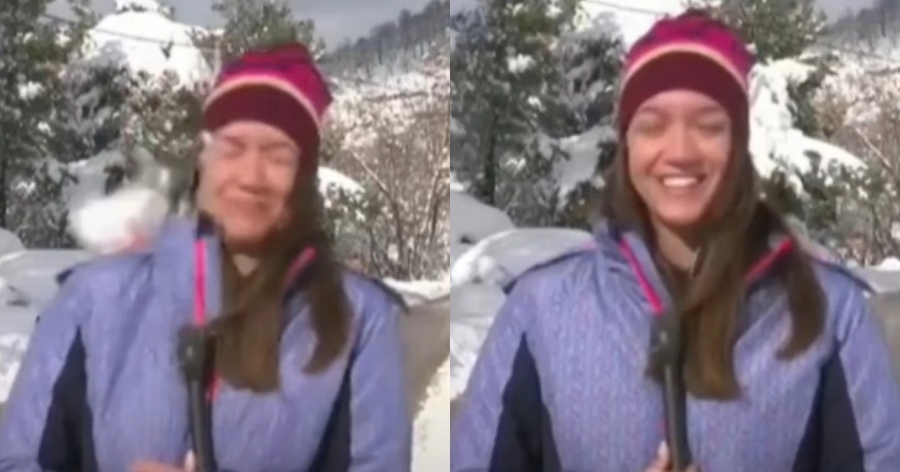 Ευτράπελο on air: Δημοσιογράφος του ΣΚΑΪ «έφαγε» χιονόμπαλα από περαστικούς που έπαιζαν χιονοπόλεμο