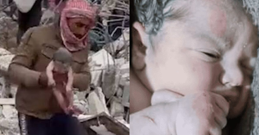 Νεογέννητο μέσα στα συντρίμμια στη Συρία – Δεμένο με τον ομφάλιο λώρο της νεκρής μητέρας του