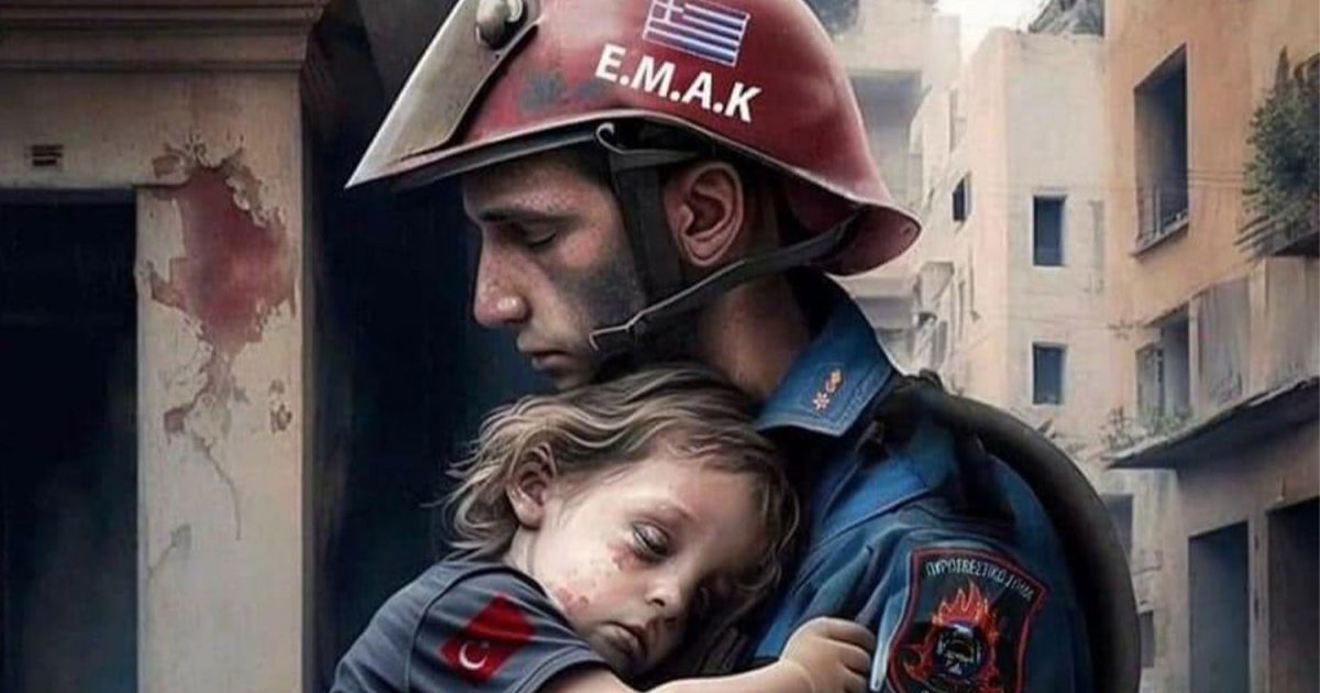 «Σάρωσε» το διαδίκτυο: Η φωτογραφία με άντρα της ΕΜΑΚ αγκαλιά με παιδί που συγκλονίζει