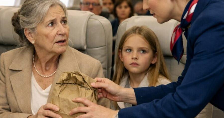Η αεροσυνοδός μου άρπαξε την ισοθερμική τσάντα από τα χέρια — είμαι εβδομήντα τριών ετών — πριν πετάξει το γεύμα μου στα σκουπίδια, στην πρώτη θέση, μπροστά στα σιωπηλά μάτια της εγγονής μου