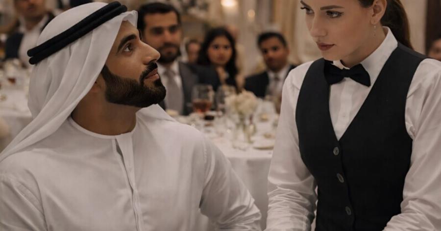 Ο σεΐχης πρόσβαλε τη σερβιτόρα στα αραβικά μπροστά σε όλο το εστιατόριο, νομίζοντας ότι είχε απέναντί του ένα ανόητο κορίτσι, αλλά η πράξη της σερβιτόρας σόκαρε ολόκληρο το εστιατόριο, συμπεριλαμβανομένου και του ίδιου του σεΐχη