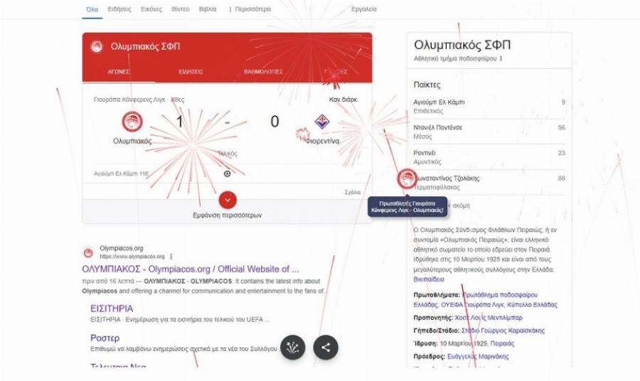 Πανηγυρίζει και η… Google: Πληκτρολογήστε την λέξη «OLYMPIACOS» και δείτε τι συμβαίνει