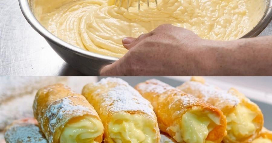 Τραγανά Γεμιστά Γλυκά με Βελούδινη Κρέμα Αγγλέζ