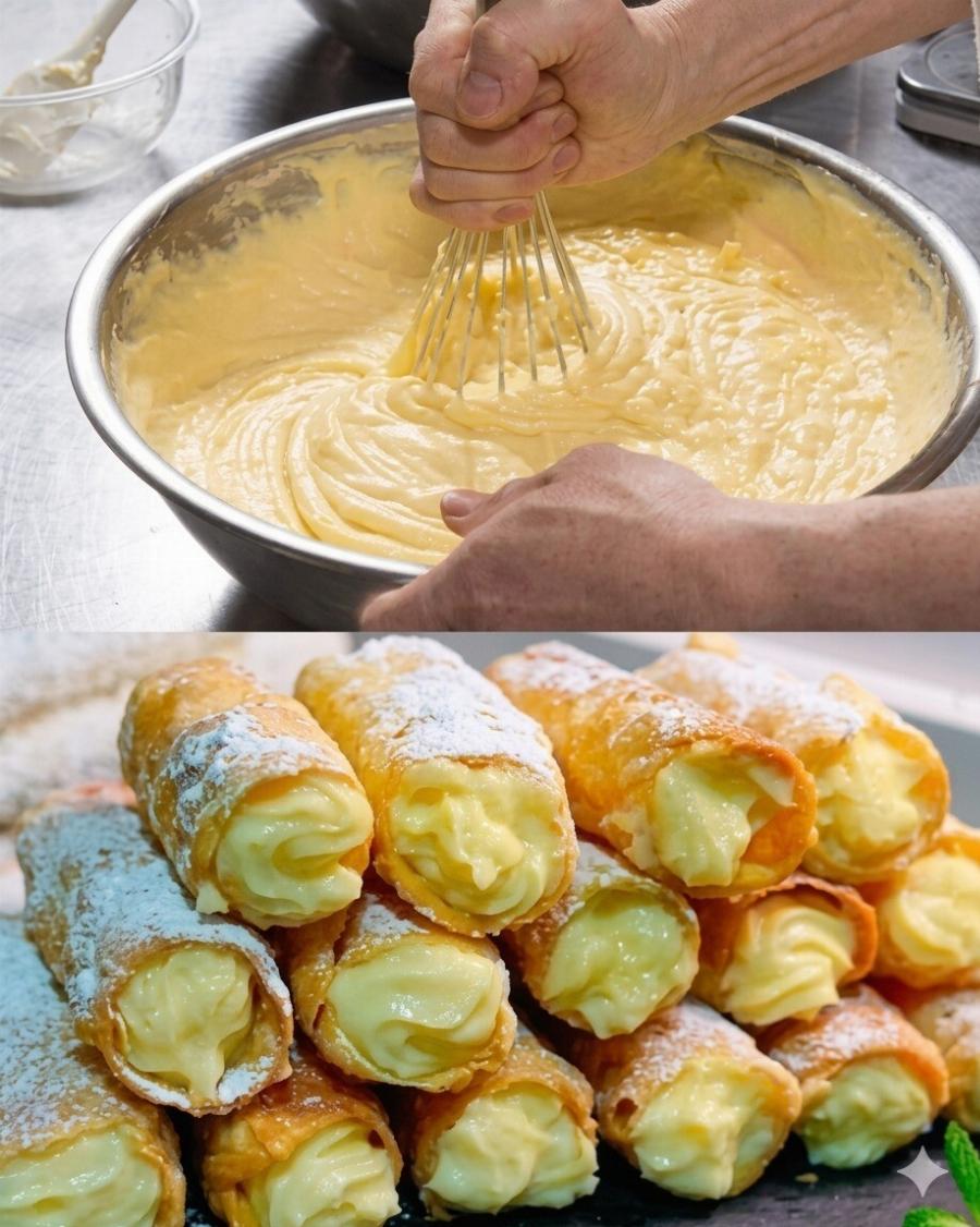 Τραγανά Γεμιστά Γλυκά με Βελούδινη Κρέμα Αγγλέζ