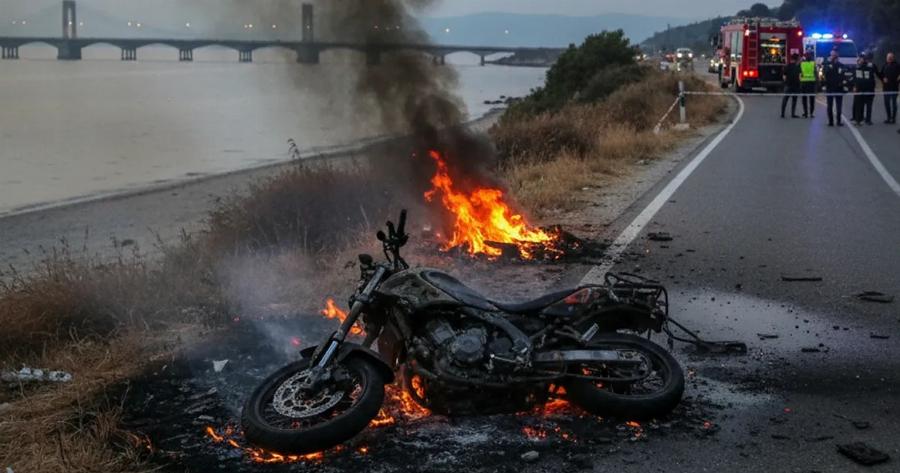 Avατpιxiλα στη Χαλκίδα – Η μηχανή πήρε φωτιά με τον οδηγό πάνω!