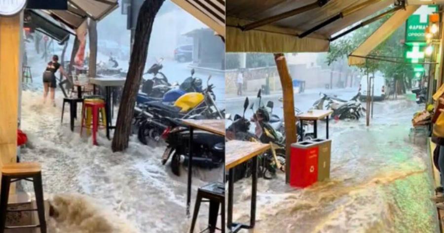 Κολωνάκι μόνο με εξωλέμβια: Απίστευτες εικόνες από την καταιγίδα έξω από τον Ευαγγελισμό