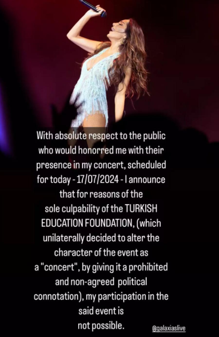 Αυτή είναι η αφίσα που είδε η Δέσποινα Βανδή και ακύρωσε τη συναυλία της στην Τουρκία